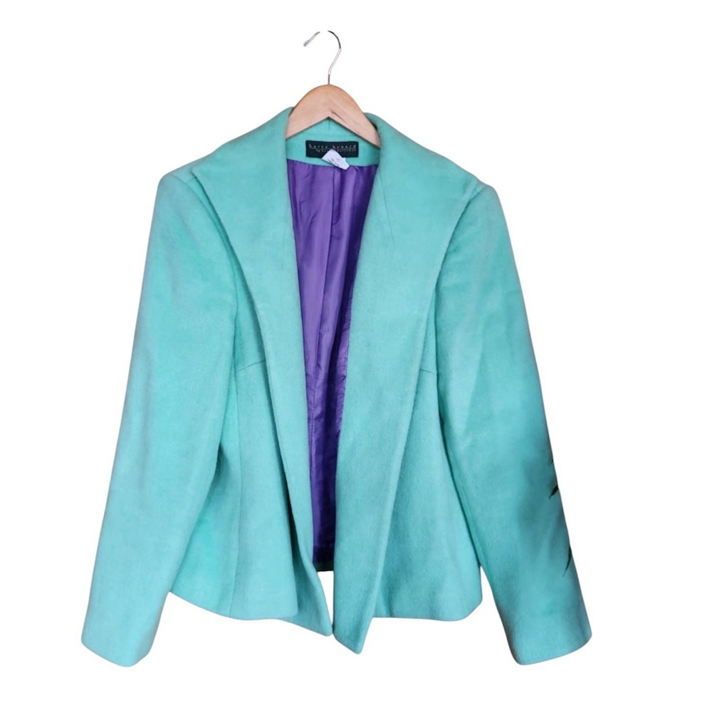 Harve‎ Bernard Holtzman Mint Green Open Front Blazer Wool Blend Size 14W
